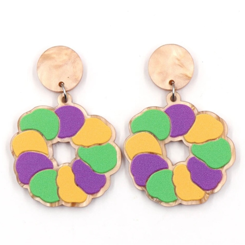 NWT Mardi Gras King Cake Earrings